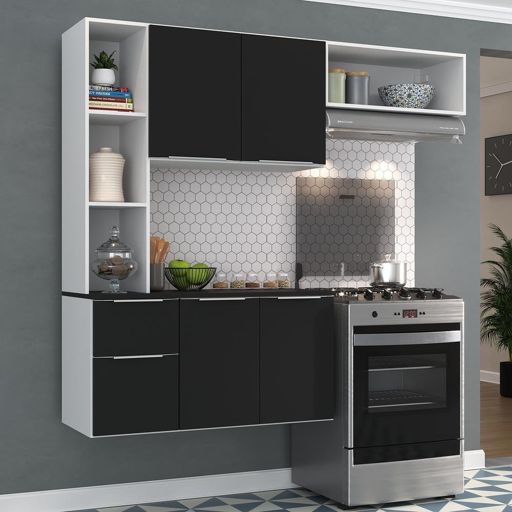 Cozinha Compacta com Armário e Balcão Mp2001 Sofia Multimóveis Branca/Preta - 1