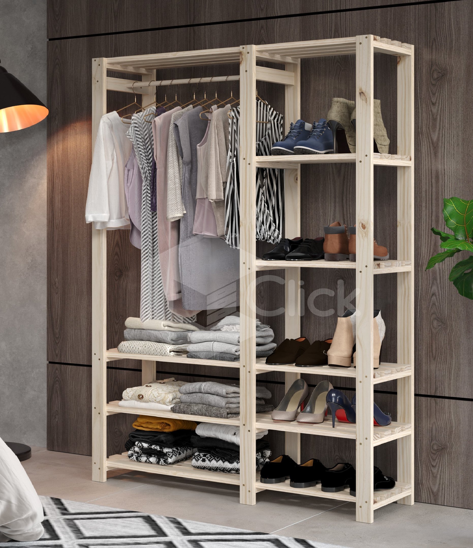 Arara de roupas Dupla Madeira Pinus Multiuso | MadeiraMadeira