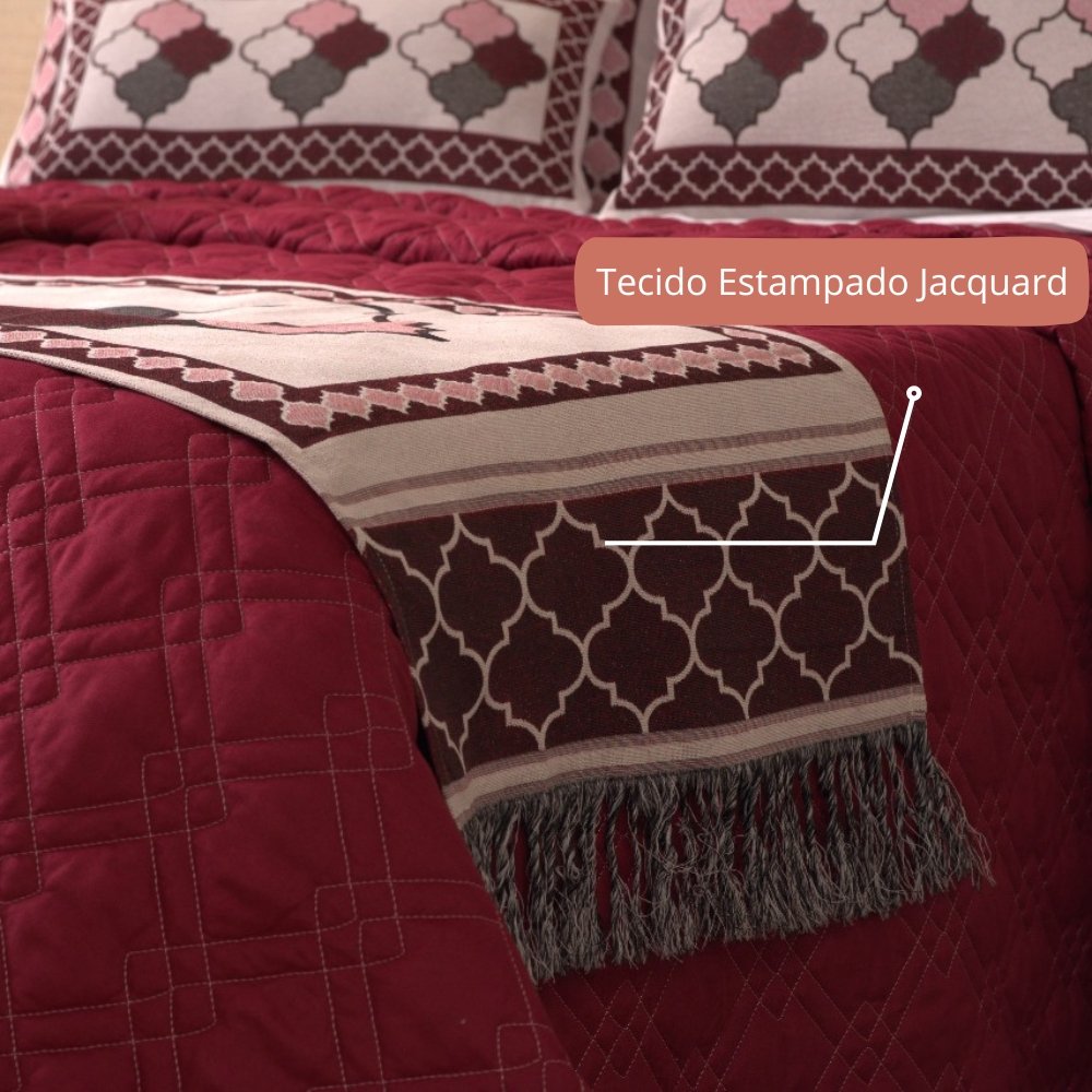 Xale Peseira Decorativo com Franja Turin Jacquard Estampado Marrocos - 4