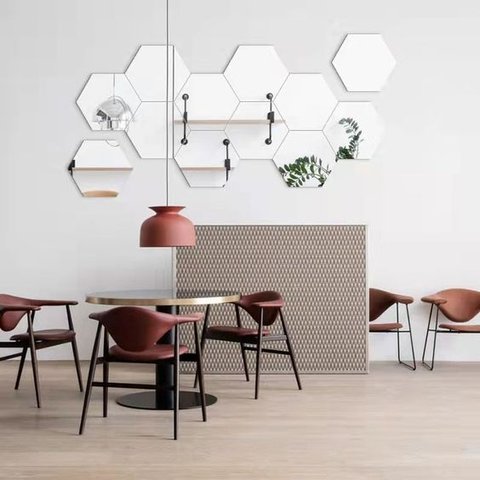 Espelho Geométrico Hezagonal Bisotê 30x30cm Painel 5 peças