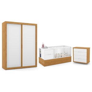 Dormitório Completo Infantil Tutto New 2 Portas de Correr, Cômoda 4 Gavetas e Berço Formare Branco S