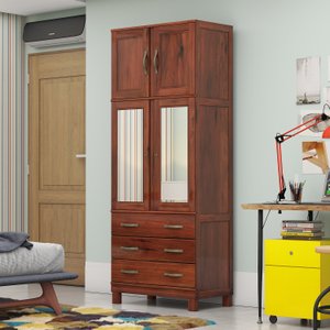 Guarda Roupa Solteiro com Espelho e Pés 4 Portas 3 Gavetas Paris