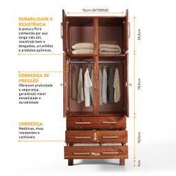Guarda Roupa Solteiro com Espelho e Pés 4 Portas 3 Gavetas Paris - 4