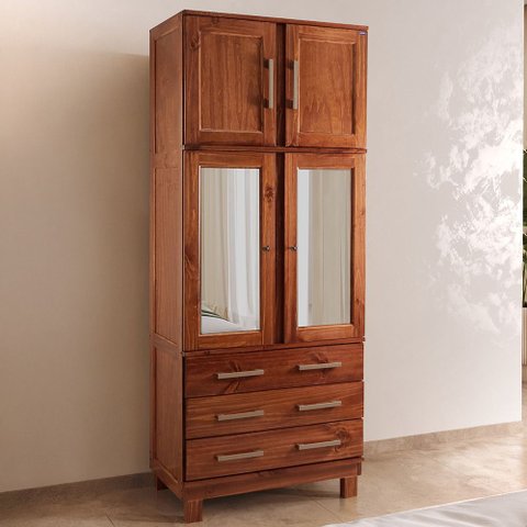 Guarda Roupa Solteiro com Espelho e Pés 4 Portas 3 Gavetas Paris