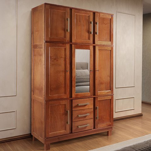 Guarda Roupa Solteiro com Espelho e Pés 8 Portas 3 Gavetas Paris Lanes Móveis