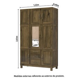 Guarda Roupa Solteiro com Espelho e Pés 8 Portas 3 Gavetas Paris Lanes Móveis - 3