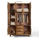 Ver imagem 4 de Guarda Roupa Solteiro com Espelho e Pés 8 Portas 3 Gavetas Paris Lanes Móveis Marrom/Castanho