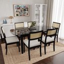Ver imagem 1 de Conjunto Mesa de Jantar Tampo Vidro e MDF 1,80m e 6 Cadeiras Tiê CabeCasa MadeiraOriginals Preto