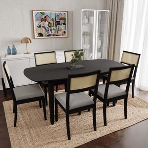 Conjunto Mesa de Jantar Tampo MDF 1,80m e 6 Cadeiras Tiê CabeCasa MadeiraMadeira