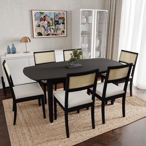 Conjunto Mesa de Jantar Tampo MDF 1,80m e 6 Cadeiras Tiê CabeCasa MadeiraOriginals Preto