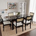 Ver imagem 1 de Conjunto Mesa de Jantar Tampo Vidro e MDF 2,0m e 6 Cadeiras Tiê CabeCasa MadeiraOriginals Preto