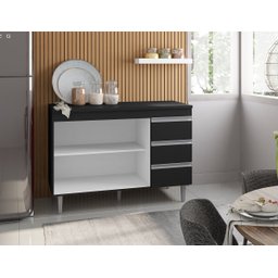 Balcão de Cozinha Andréia 100cm Preto + Tampo - AJL Móveis - 2