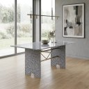 Ver imagem 1 de Mesa para Sala de Jantar 4 Lugares Tampo Granito 180x75cm Prata/Martelado/Ocre