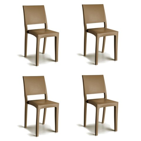Conjunto 4 Cadeiras de Plástico Polipropileno Empilhável Hydra Plus Marrom/Cappuccino
