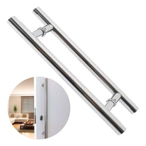 Puxador para Porta 40cm Redondo para Vidro e Madeira Aço Inox 304 Prata Pivotante Brinovar