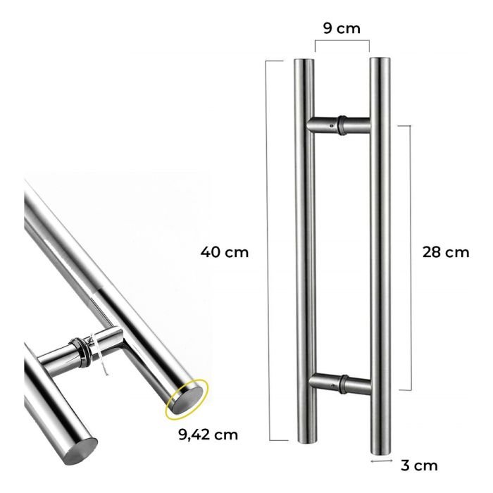 Puxador para Porta 40cm Redondo para Vidro e Madeira Aço Inox 304 Prata Pivotante - Brinovar - 8