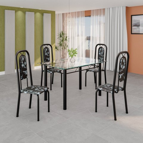 Conjunto de Mesa Tubular com 4 Cadeiras Lara Preto