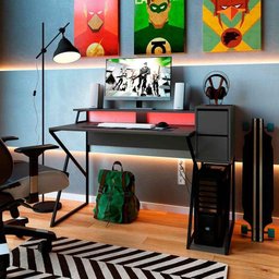 Mesa Gamer para 2 Monitores com Nicho para Cpu e 2 Gavetas Preto Grafite - 1