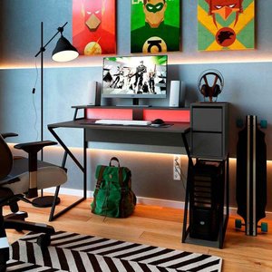 Mesa Gamer para 2 Monitores com Nicho para Cpu e 2 Gavetas Preto Grafite