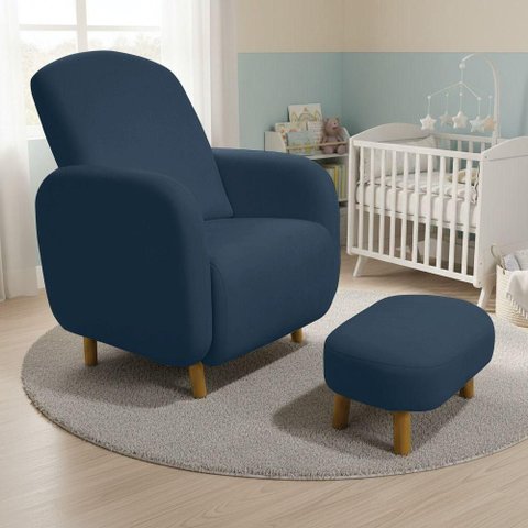 Poltrona de Amamentação Jhessy com Puff Suede Azul Marinho D'Rossi