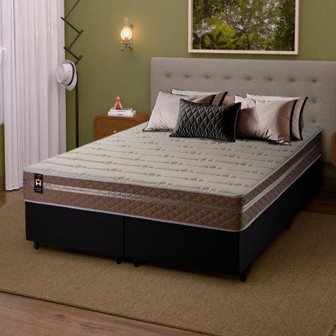 Conjunto Cama Box Super King c/ Molas Ensacadas Georgia Preto 193x203x60