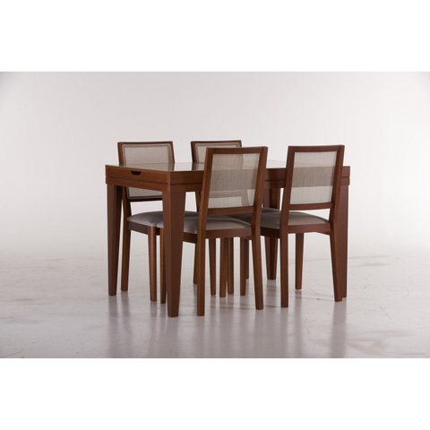 Conjunto Sala de Jantar Mesa Extensível 120x80cm com 4 Cadeiras Madri Marrom/Imbuia