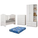 Ver imagem 2 de Dormitório Bala de Menta Guarda Roupa, Cômoda e Berço Branco com Colchão Baby Physical - Mó