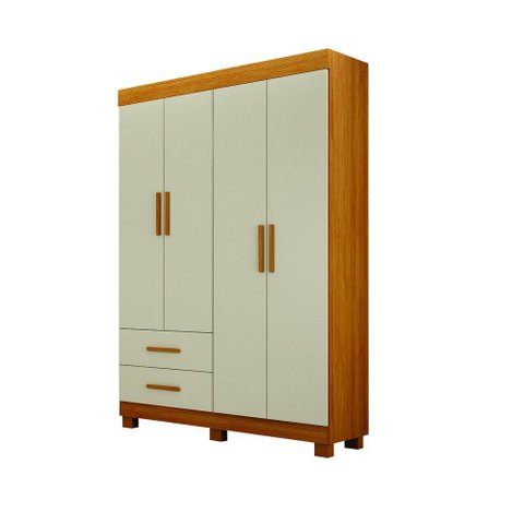 Guarda Roupa Solteiro Recife New 4 Portas 2 Gavetas - Leifer Cinamomo/Off White