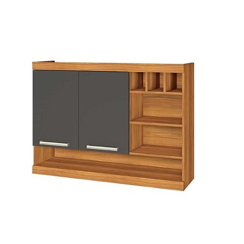 Armário Aéreo P- Cozinha Burguesa 2 Portas C- Adega e 3 Nichos 120cm Freijo-grafite - Nesher