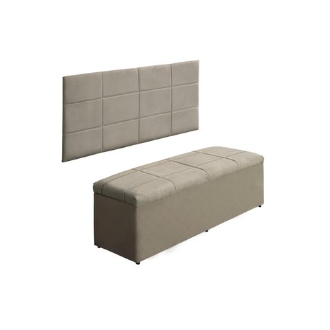 Kit Cabeceira e Calçadeira Raissa 120 cm Suede Bege