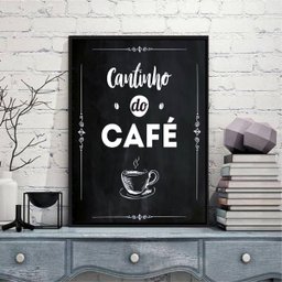 Quadro Escrito Cantinho Do Café 33x24cm:Madeira preta - 1