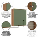 Ver imagem 5 de Armário de Cozinha Aéreo Modulado 100% MDF 2 Portas 80cm Princess Yescasa Freijó/Verde Sálvia