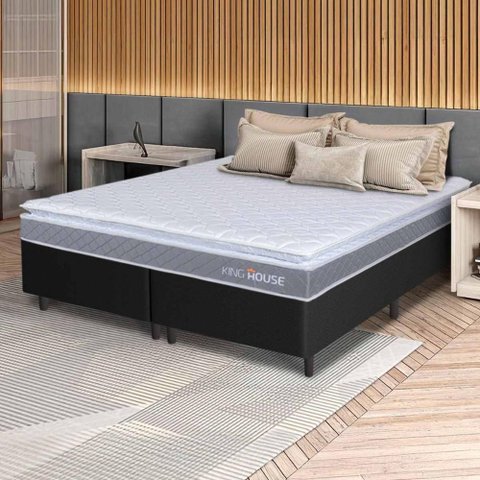 Conjunto Box Preto Durban Cinza Espuma D28 Queen 158x198x57 - King House