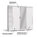 Ver imagem 3 de Guarda Roupa 3 Portas de Correr 6 Gavetas e Espelho F542 Kappesberg Branco