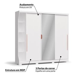 Guarda Roupa 3 Portas de Correr 6 Gavetas e Espelho F542 Kappesberg Branco - 3