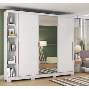 Guarda Roupa 3 Portas de Correr 6 Gavetas e Espelho F542 Kappesberg Branco