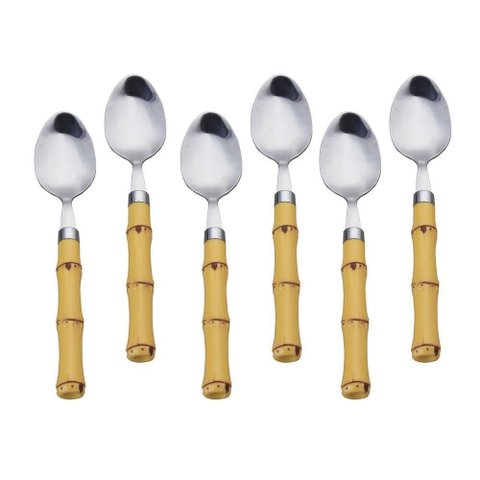 Conjunto 6 Colheres para Mesa de Aço Inox com Cabo de Bambu 20cm 7383 - Lyor