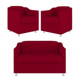 Kit Sofá Namoradeira + 02 Poltrona Tilla Recepção Sala Suede Cor:Vermelho - 1