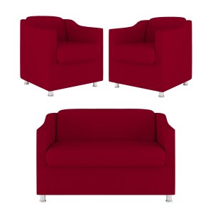 Kit Sofá Namoradeira + 02 Poltrona Tilla Recepção Sala Suede Cor:Vermelho