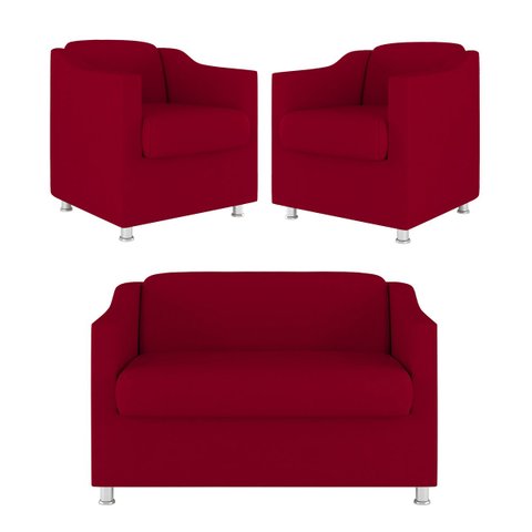 Kit Sofá Namoradeira + 02 Poltrona Tilla Recepção Sala Suede Cor:Vermelho