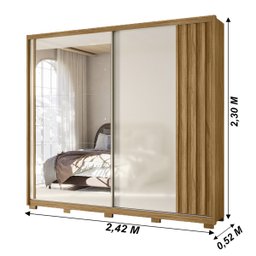 Guarda Roupa Casal 2 Portas Deslizantes com Espelho 3 Gavetas Dhara - 3
