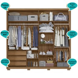 Guarda Roupa Casal 2 Portas Deslizantes com Espelho 3 Gavetas Dhara - 2