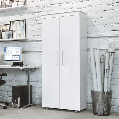 Armário Multiuso Escritório 2 Portas 4 Prateleiras 1 Gaveta MDF Branco Advantage