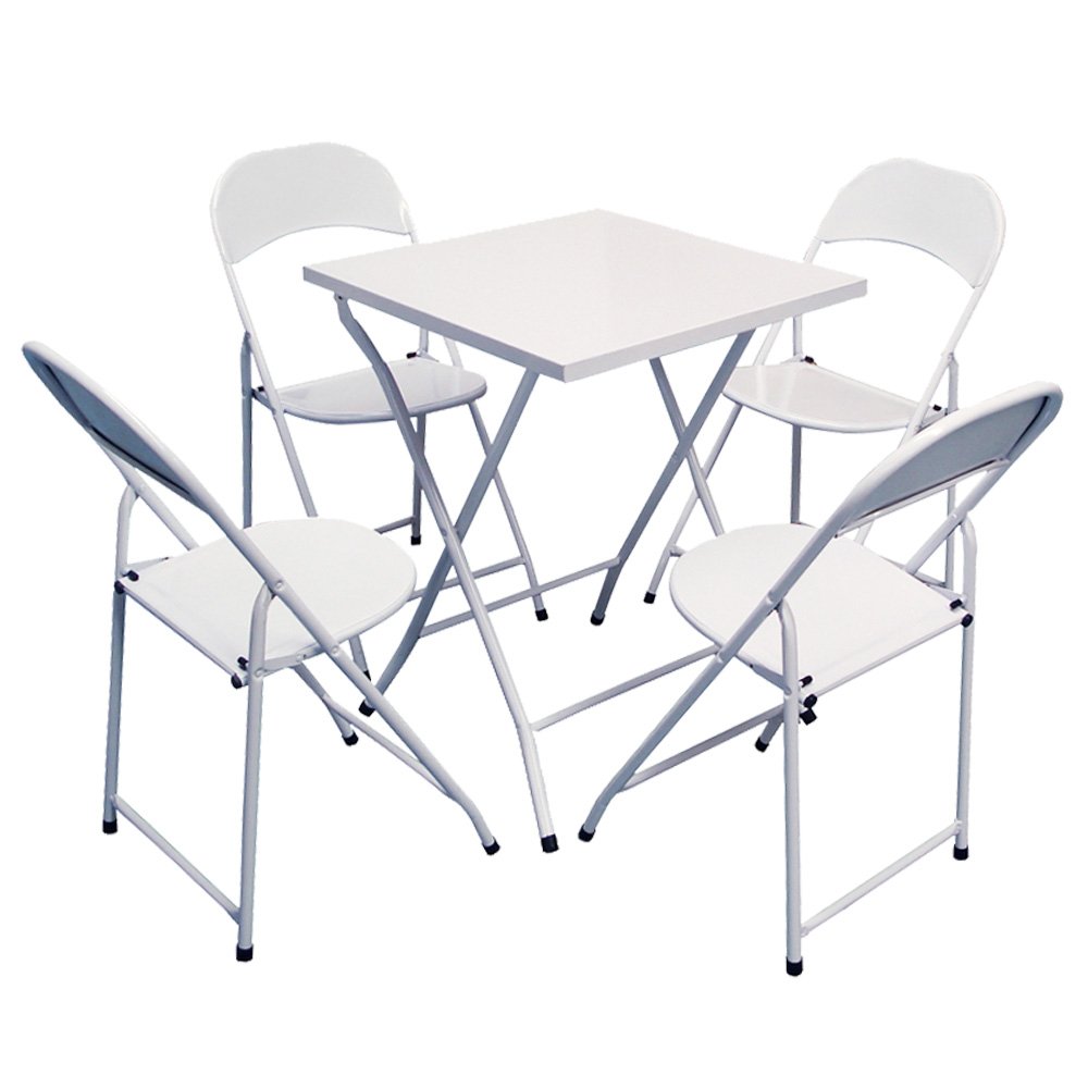 Conjunto de Mesa 60x60 em Aço Dobrável com 4 Cadeiras - Branco - 1