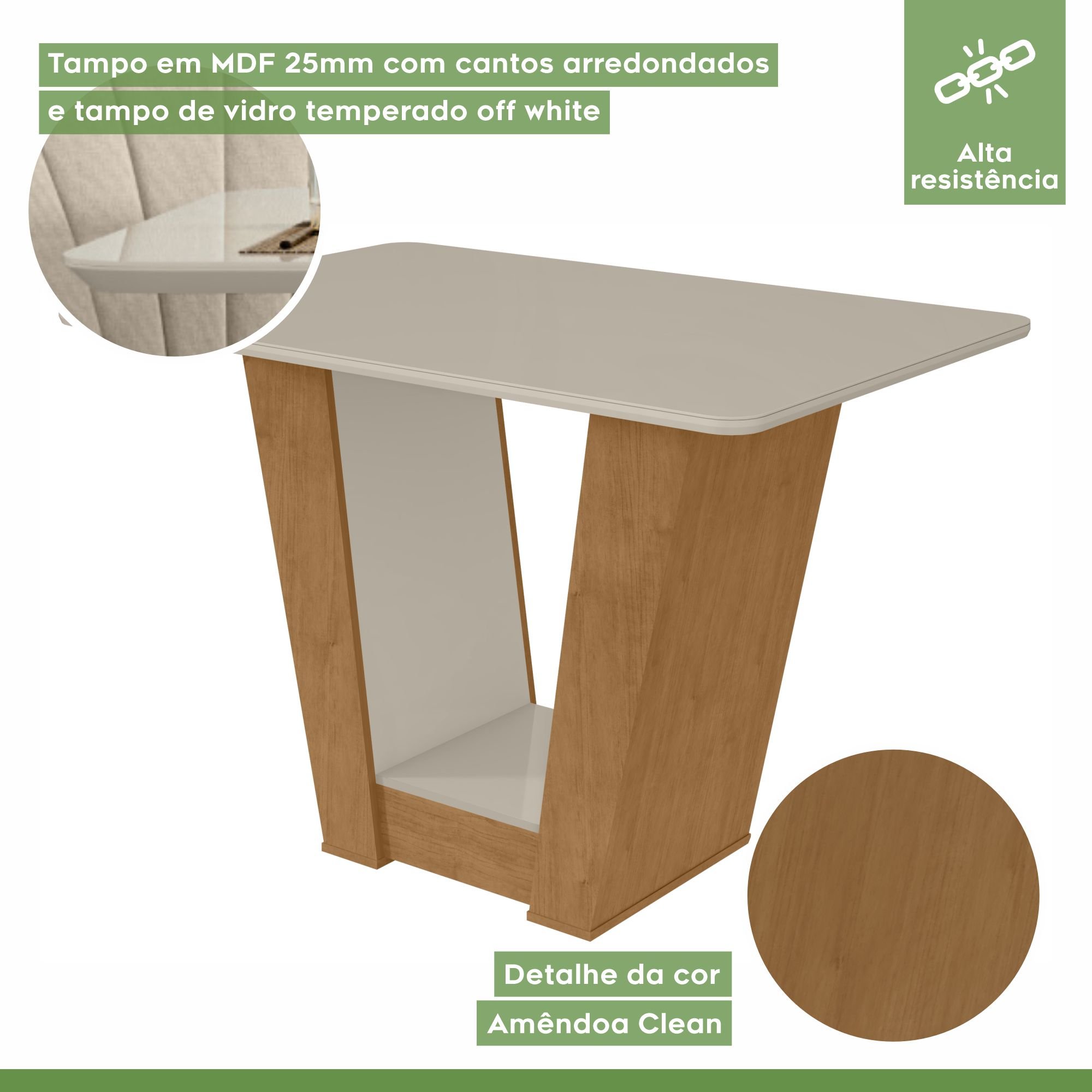 Conjunto Sala de Jantar Mesa 120x80cm Tampo Vidro/MDF com 4 Cadeiras Apogeu  - 3