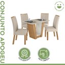 Ver imagem 2 de Conjunto Sala de Jantar 4 Lugares Retangular Tampo Vidro/MDF Mesa e Cadeiras Apogeu Amêndoa Clean/Off White/Bege