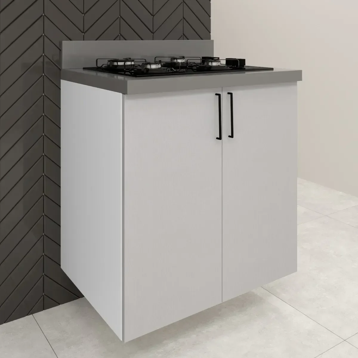 Balcão Cozinha 70cm 2 Portas sem Tampo Cinza e Branco - 2