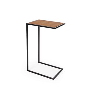 Mesa de Apoio com Tampo de Madeira de 40cm X 30cm (66cm) de Altura em Aço Carbono Pintado de Preto