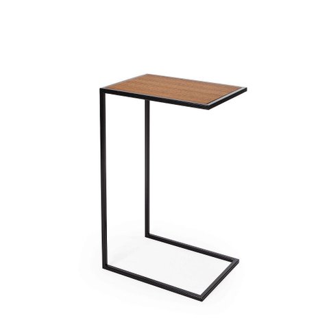 Mesa de Apoio com Tampo de Madeira de 40cm X 30cm (66cm) de Altura em Aço Carbono Pintado de Preto