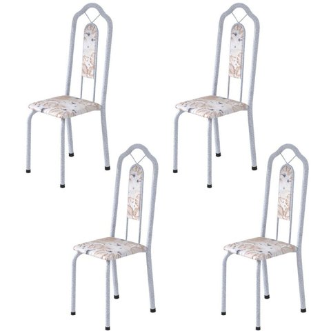 Kit 4 Cadeiras Tubular Bianca Branco/Martelado Perola/Botanic Bege